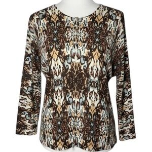 Garnet‎ Hill Signature Eco Merino Cardigan Abstract Animal Print Size XL